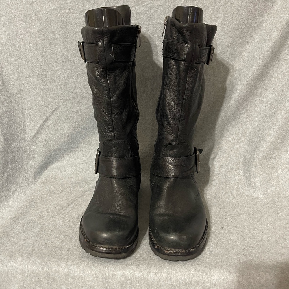 GENTLE. SOULS BY KENNETH COLE BUCKLED UP MID CALF BLACK LEATHER BOOTS LADIES 8.5